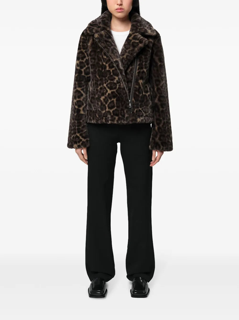 Leopard-Print Zippered Faux-Fur Jacket
