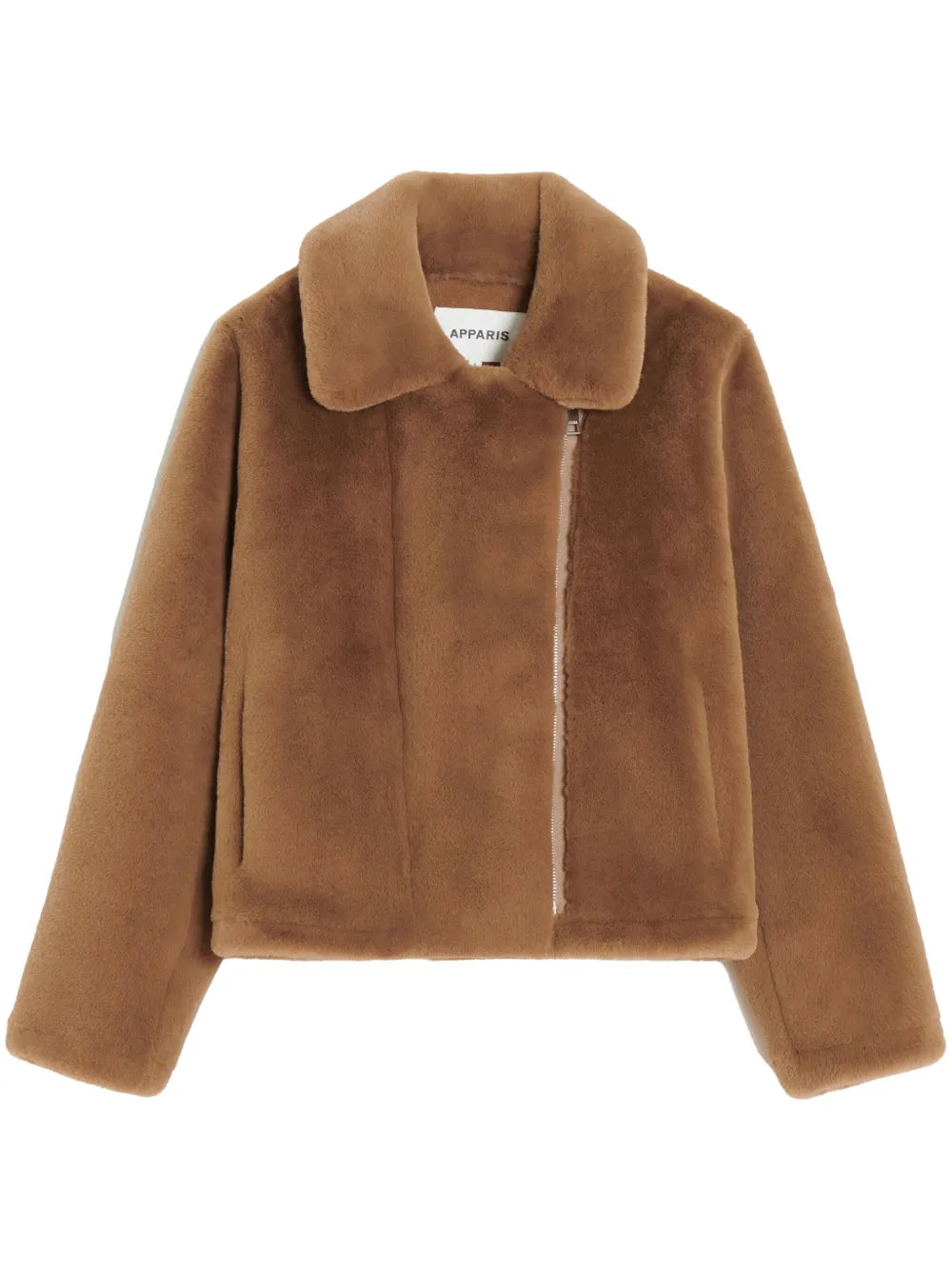Notch-Lapel Zippered Faux Fur Jacket
