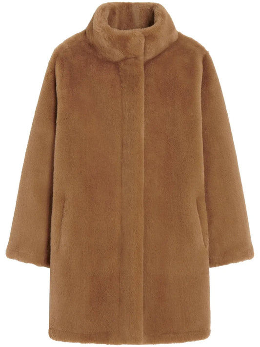 High-Neck Faux Fur Coat
