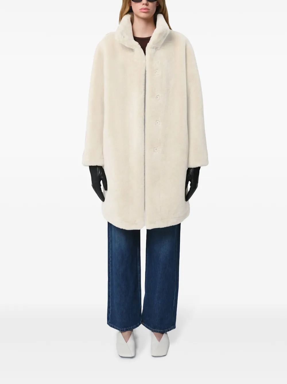 High-Neck Faux Fur Coat