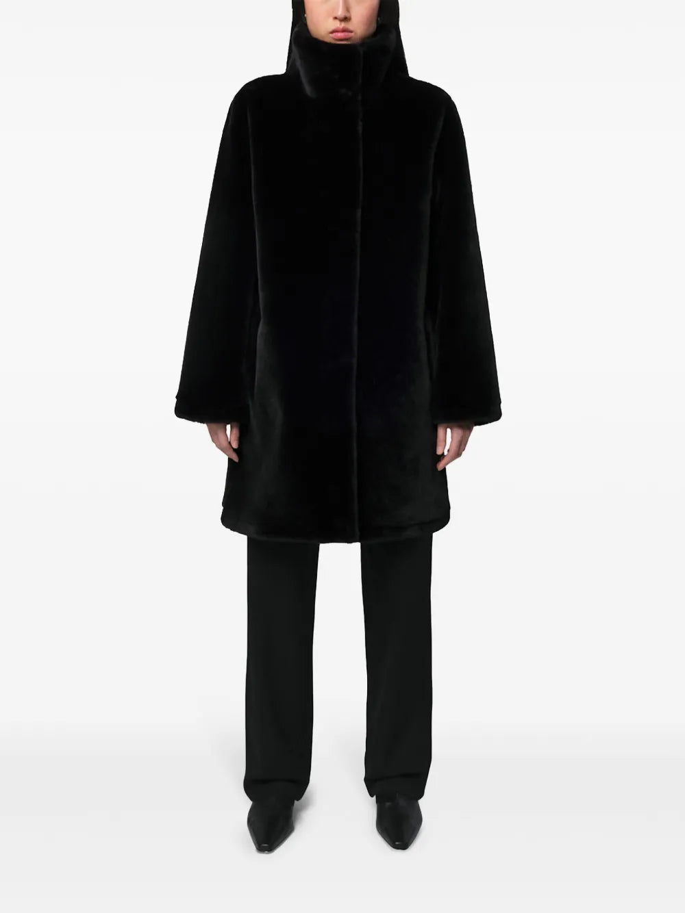 High-Neck Faux Fur Coat