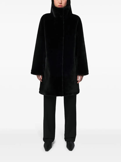 High-Neck Faux Fur Coat