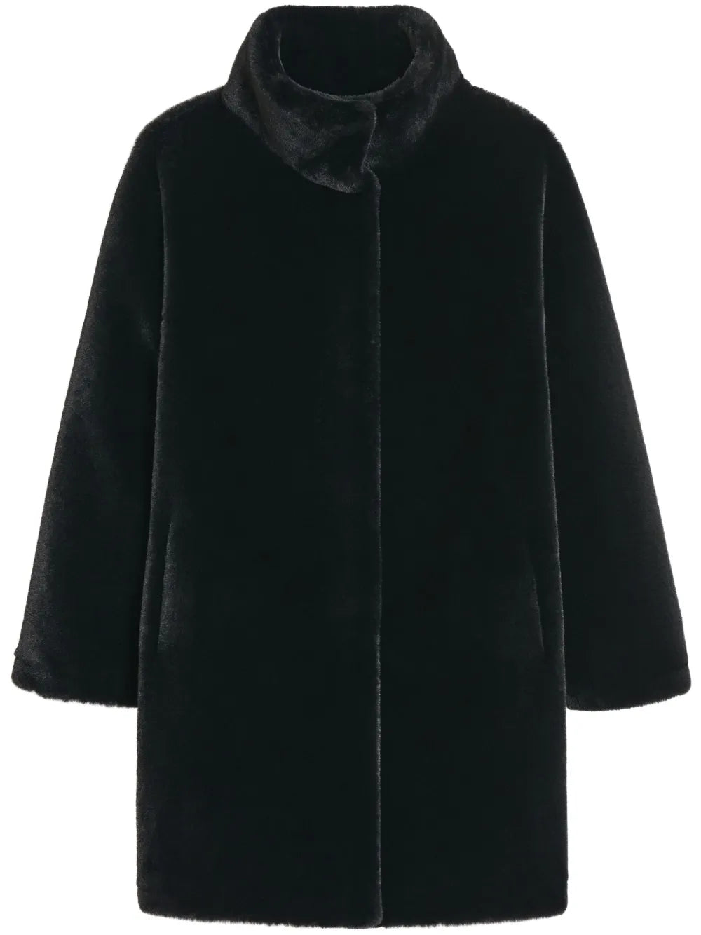 High-Neck Faux Fur Coat