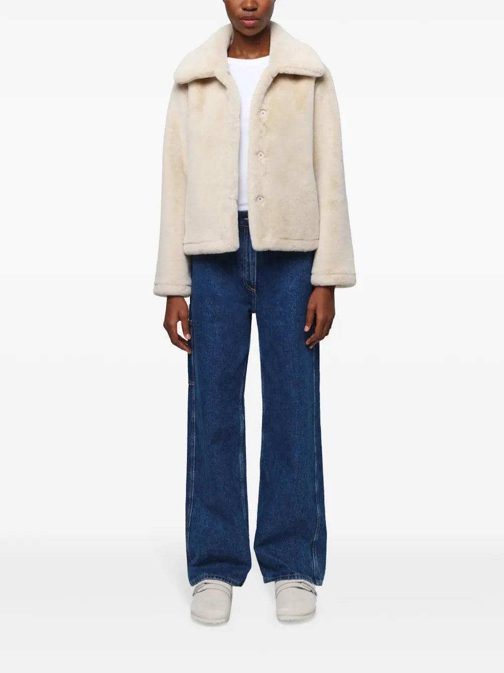 Wide-Collar Faux Fur Jacket