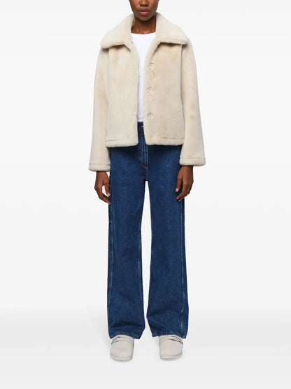Wide-Collar Faux Fur Jacket