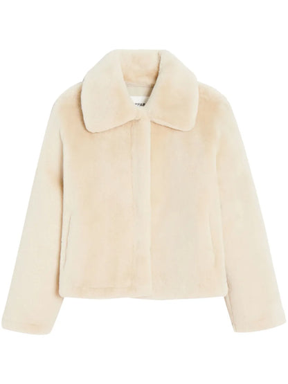 Wide-Collar Faux Fur Jacket