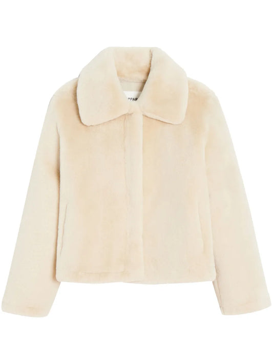 Wide-Collar Faux Fur Jacket