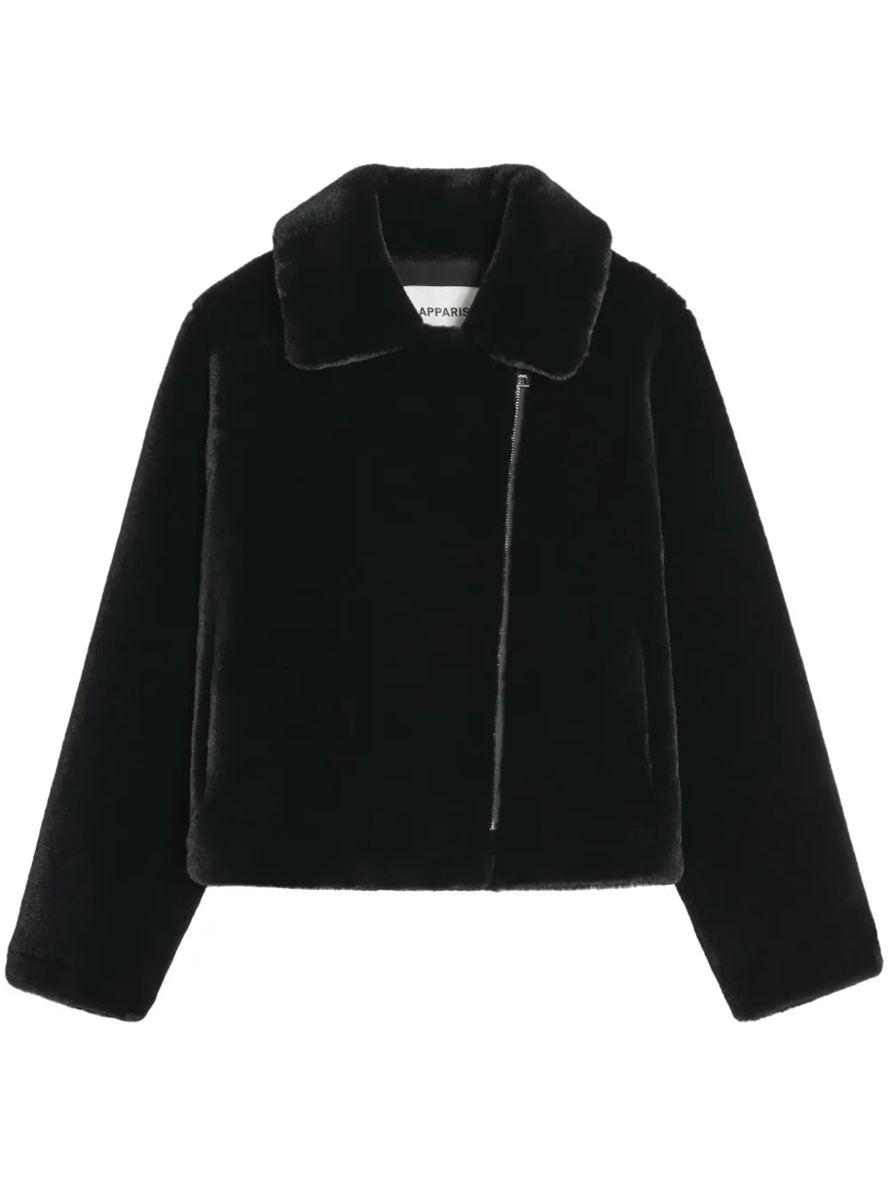 Notch-Lapel Zippered Faux Fur Jacket