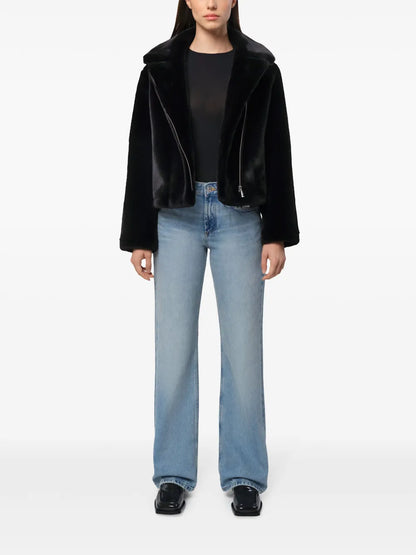 Notch-Lapel Zippered Faux Fur Jacket