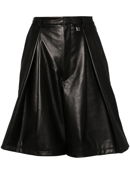 Pleated Leather Shorts