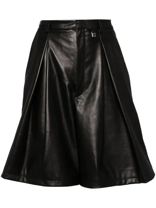 Pleated Leather Shorts