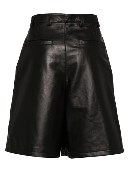Pleated Leather Shorts