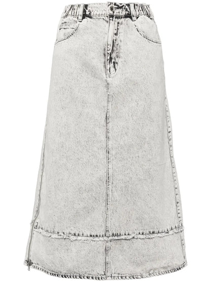 Washed Denim Midi Skirt