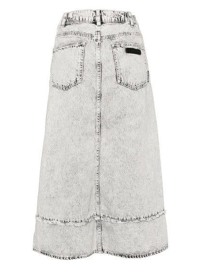 Washed Denim Midi Skirt