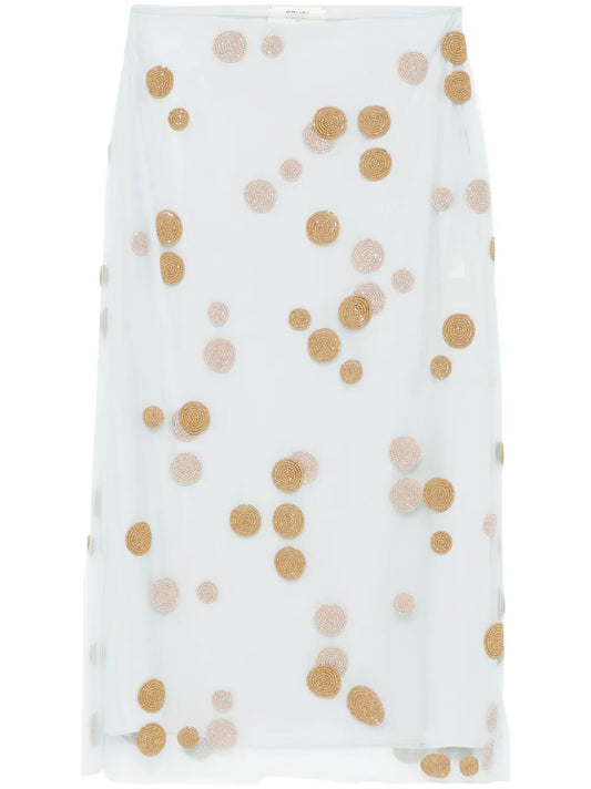 Bead-Embellished Tulle Midi Skirt