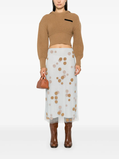 Bead-Embellished Tulle Midi Skirt