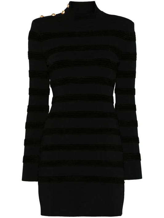 Velvet-Stripe Mini Dress