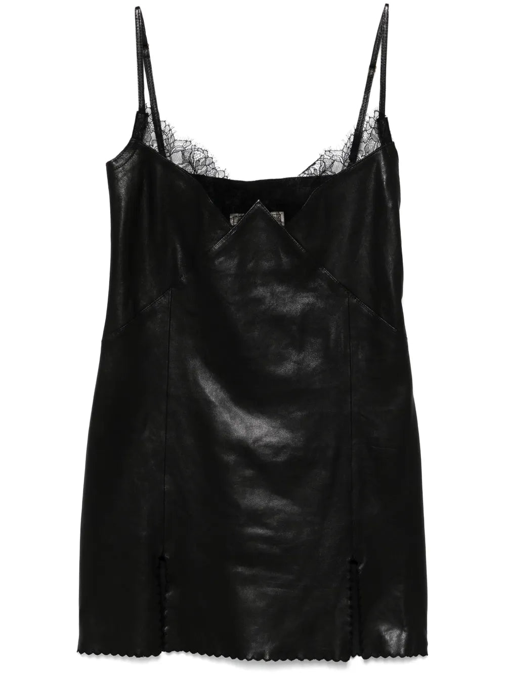 Lace-Trim Leather Mini Dress