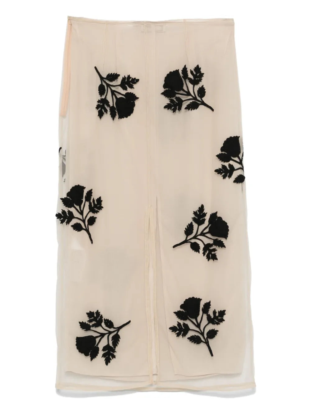 Floral-Embroidery Tulle Midi Skirt