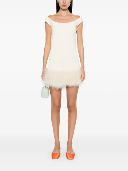 Feather-Embellished Mini Dress