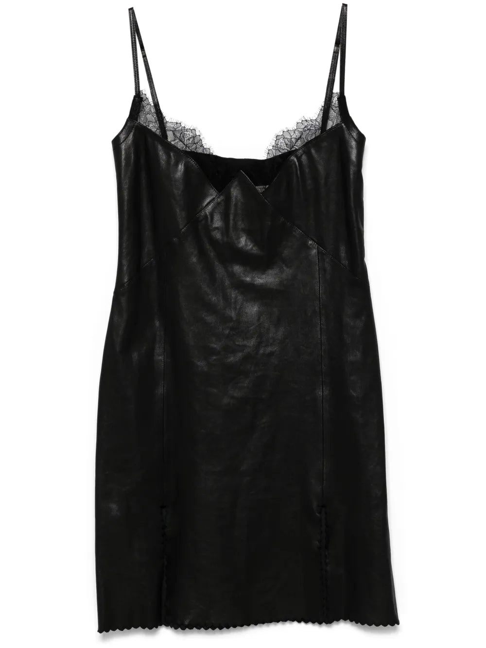 Lace-Trim Leather Mini Dress