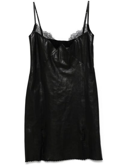 Lace-Trim Leather Mini Dress