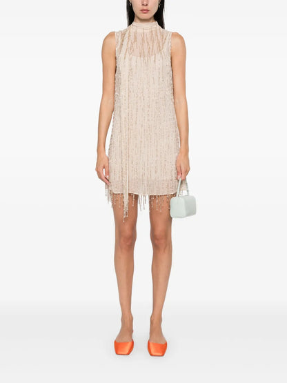 Bead-Embellished Georgette Mini Dress
