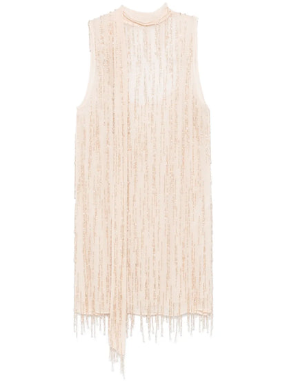 Bead-Embellished Georgette Mini Dress