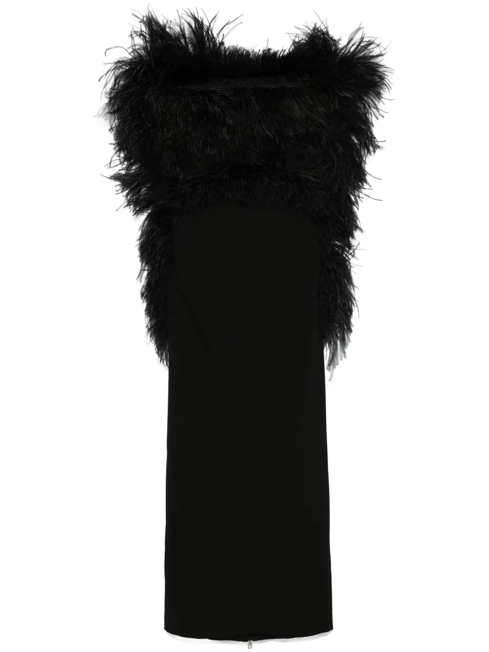 Feather-Trim Midi Dress