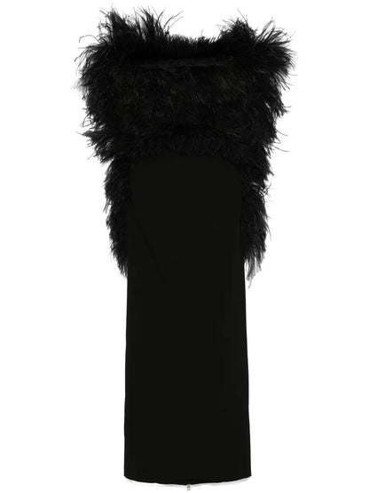 Feather-Trim Midi Dress