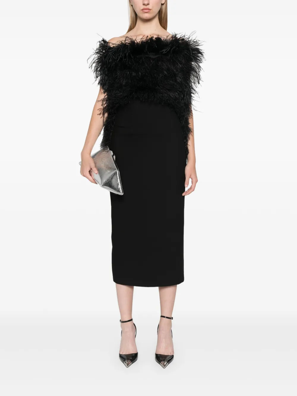 Feather-Trim Midi Dress