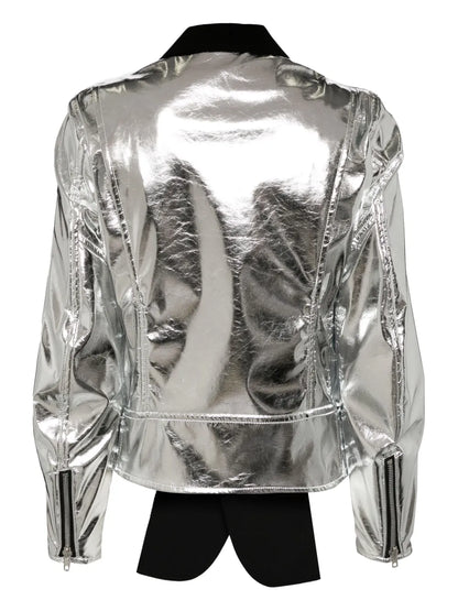 Single-Breasted Metallic Bomber Jacket