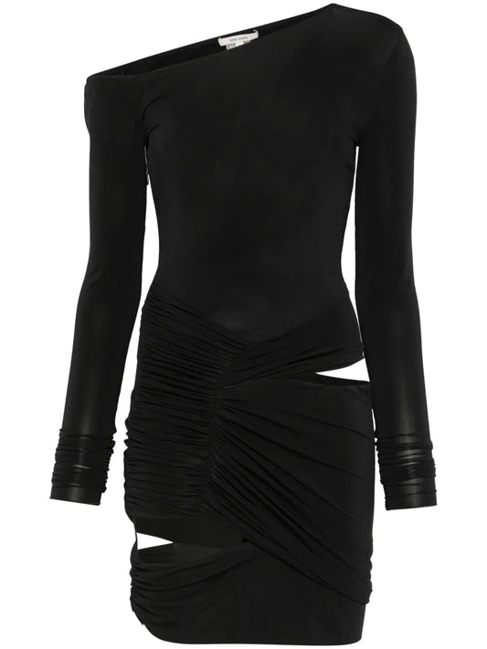 Asymmetric-Neck Mini Dress