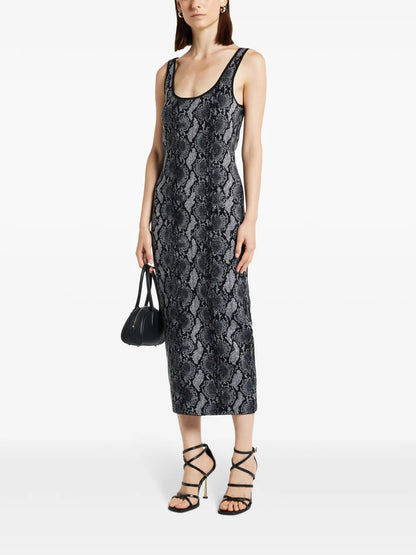 Snake-Print Georgette Midi Dress