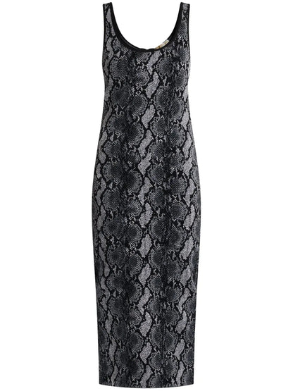 Snake-Print Georgette Midi Dress