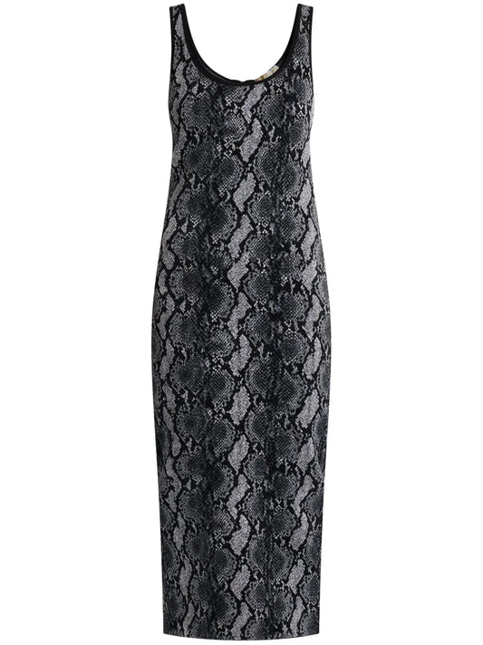 Snake-Print Georgette Midi Dress