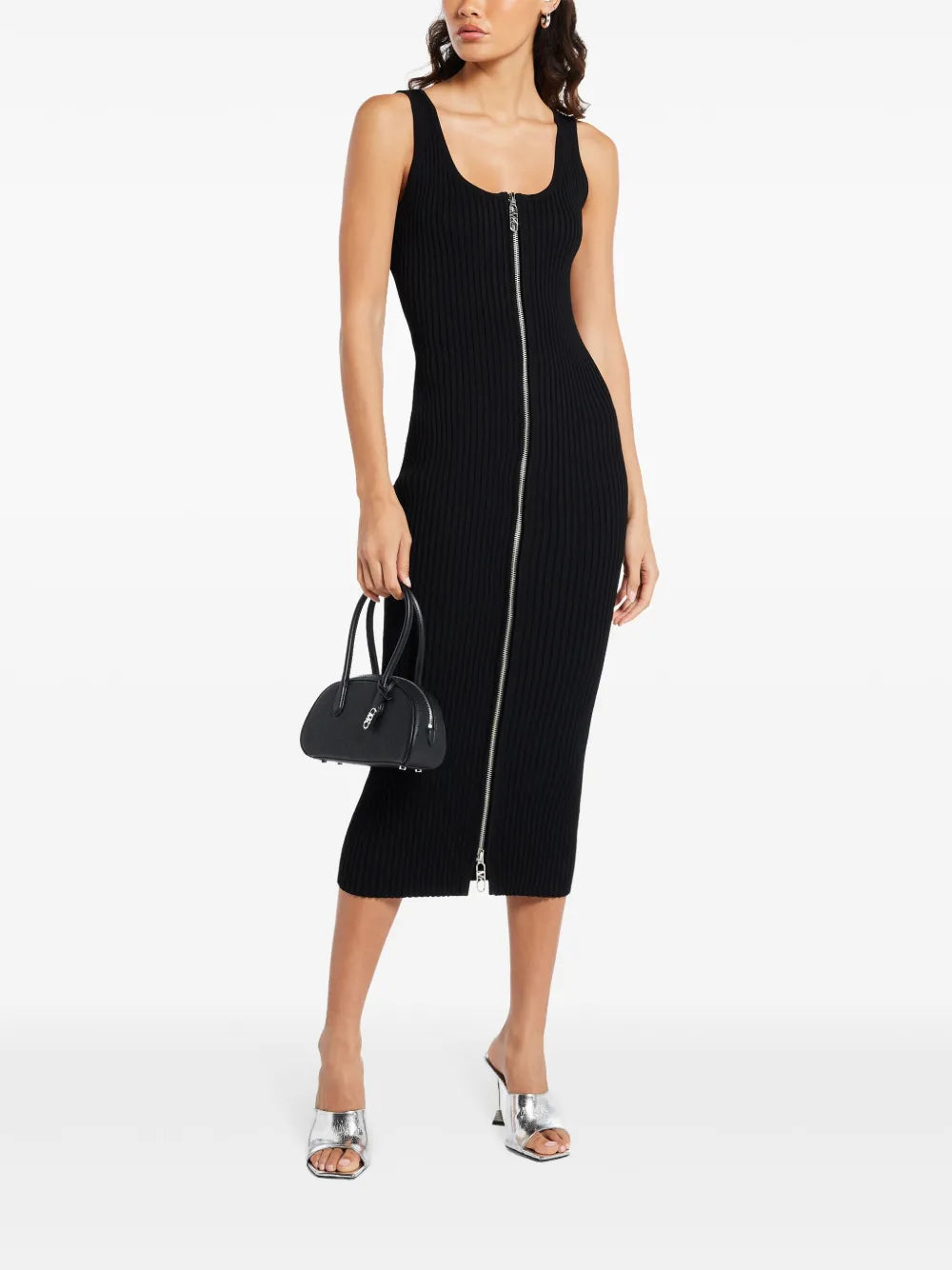 Zip-Up Ribbed Midi Dress