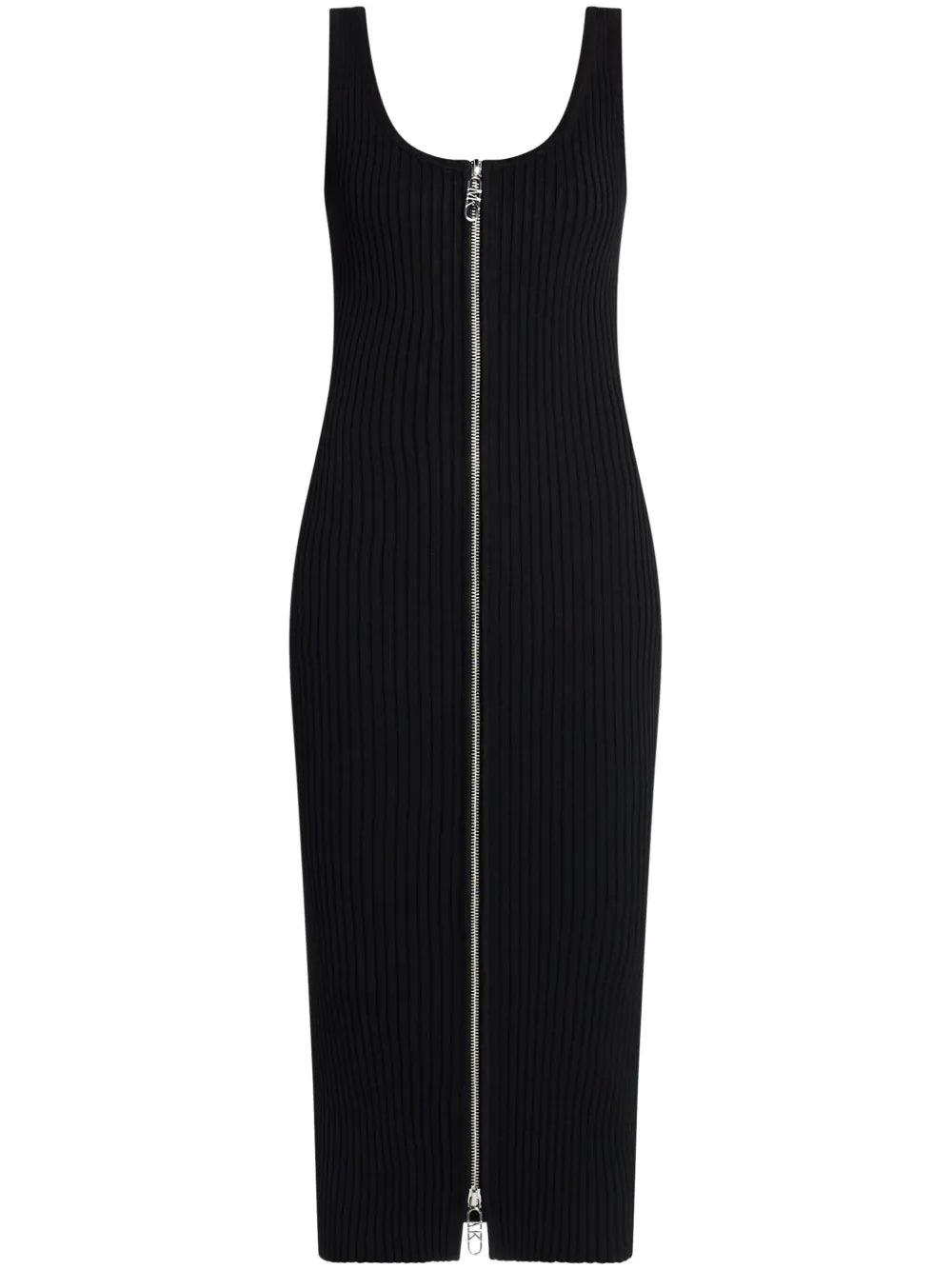 Zip-Up Ribbed Midi Dress