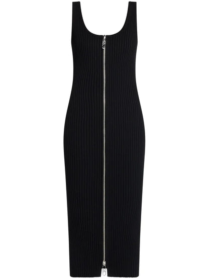 Zip-Up Ribbed Midi Dress