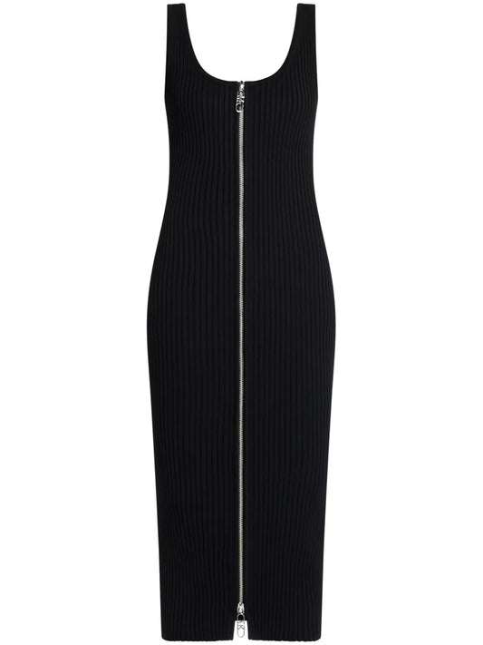 Zip-Up Ribbed Midi Dress