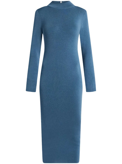 Mock-Neck Midi Dress