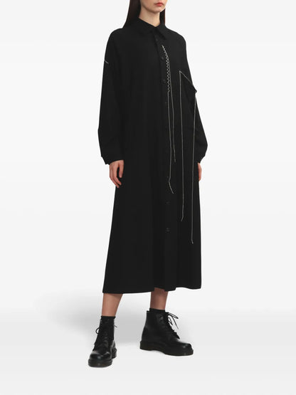 Decorative-Stitching Shirt Dress