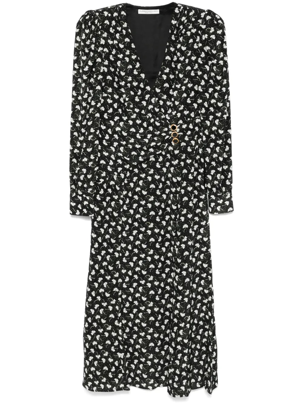 Clover-Print Draped Midi Dress