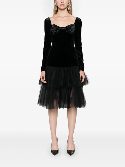 Duchesse-Bow Velvet Dress