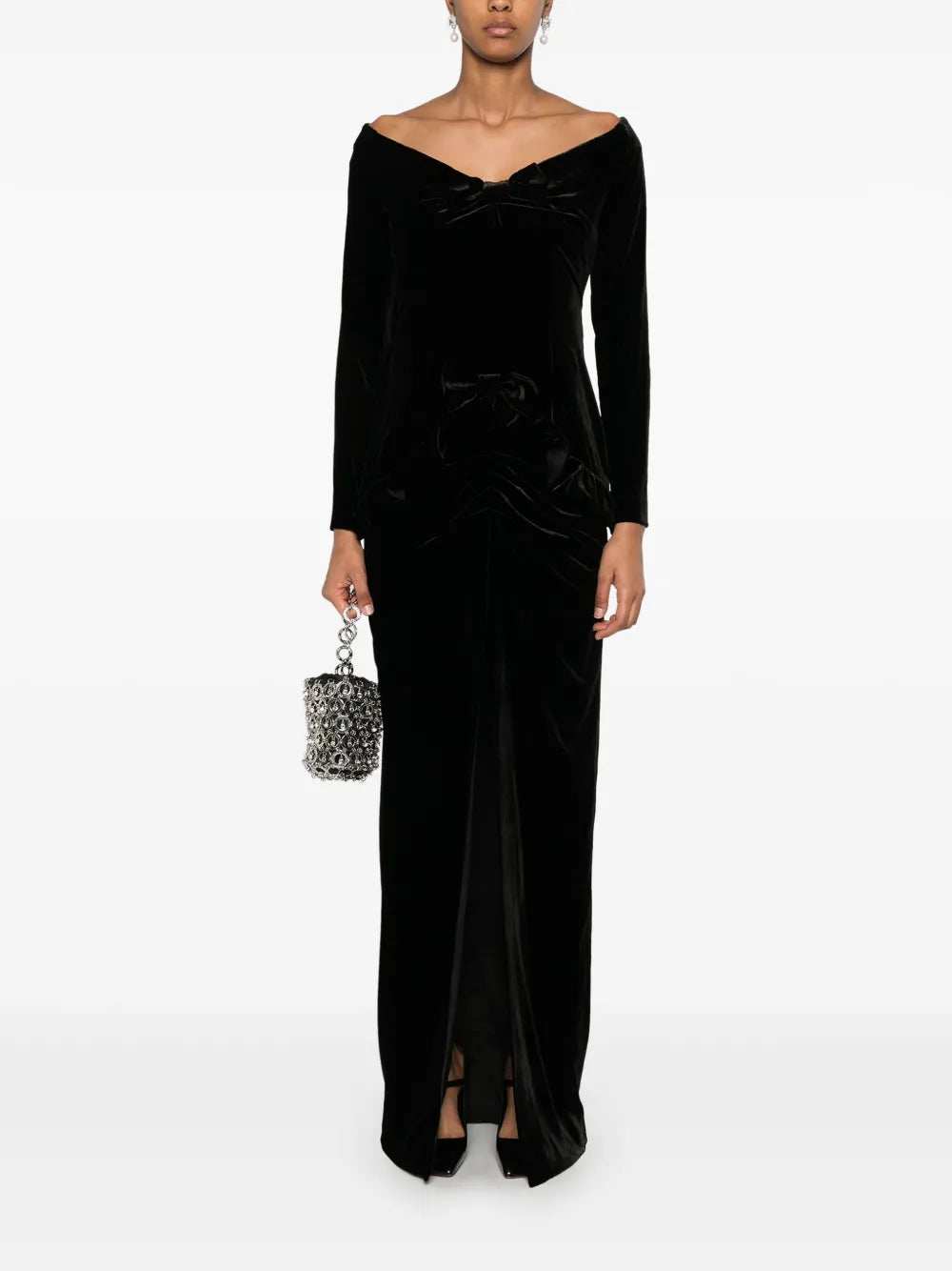 Bow-Detail Velvet Gown