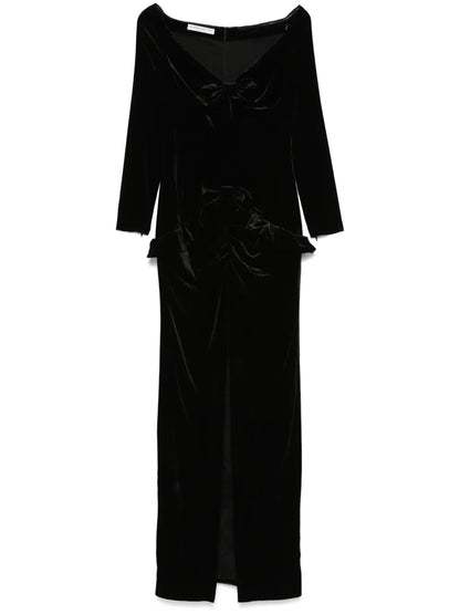 Bow-Detail Velvet Gown