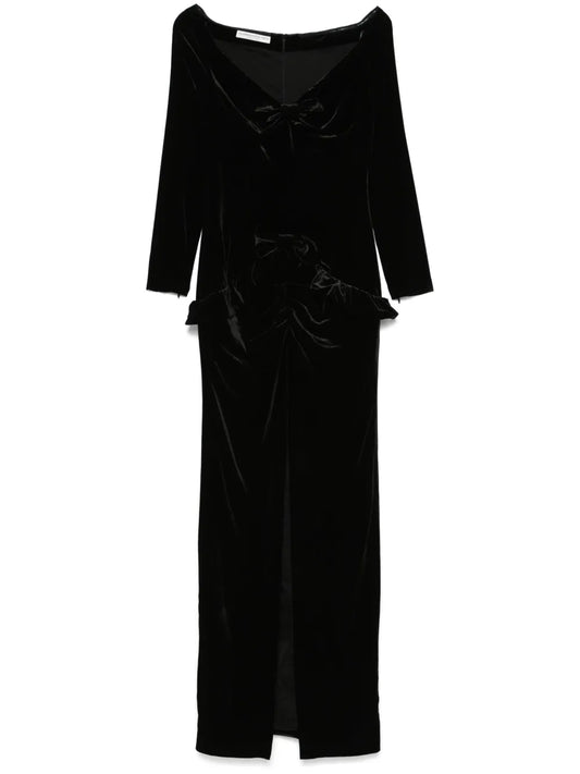 Bow-Detail Velvet Gown