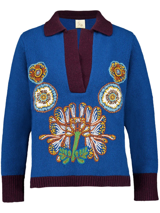 Embroidered V-Neck Sweater