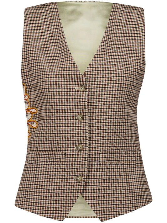 Houndstooth-Pattern Embroidered Waistcoat