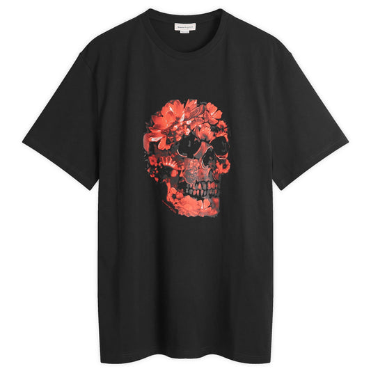 Waxed Floral Skull Print T-Shirt